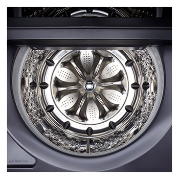 The LG Top Load Washer and Dryer set (WT8600CB) in Black Steel, showcasing the flat-top design and premium finish integrated perfectly beneath the upper cabinetry.