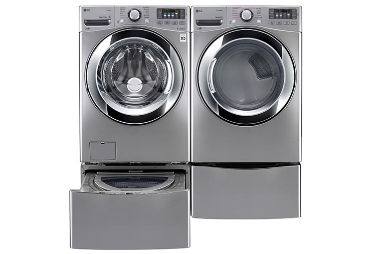 Front view of 6.3 Total Capacity LG TWINWash™ Bundle with LG SideKick™ and Electric Dryer WM3670HVA_WD100CV_DLEX3370V_WDP4V