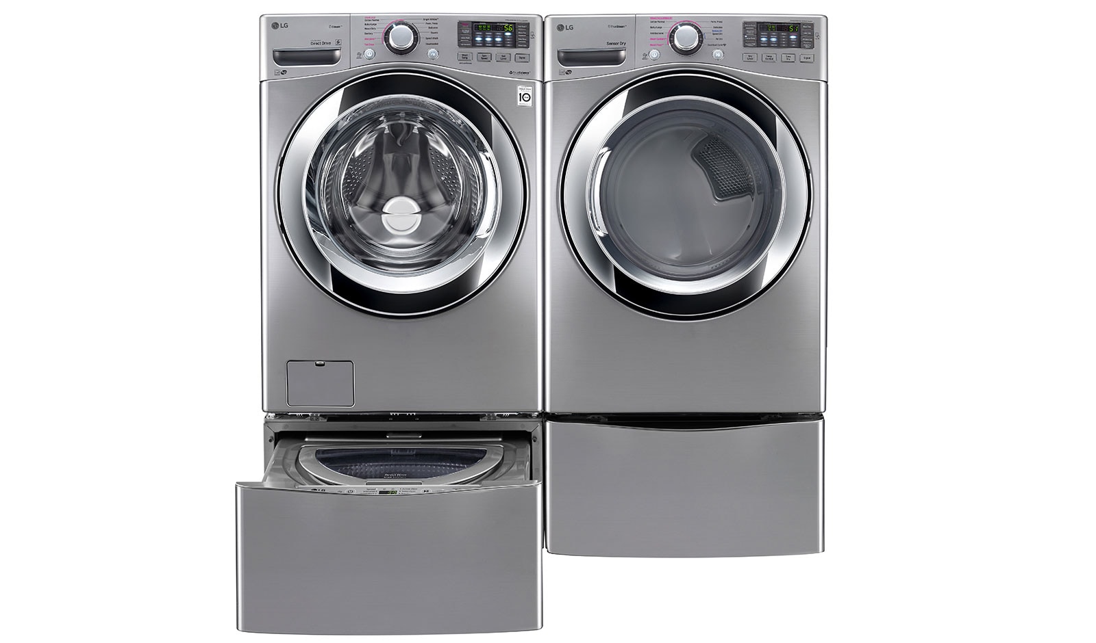 Front view of 6.3 Total Capacity LG TWINWash™ Bundle with LG SideKick™ and Electric Dryer WM3670HVA_WD100CV_DLEX3370V_WDP4V