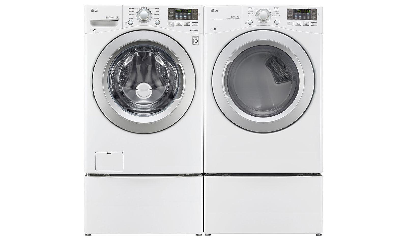 Front view of 6.3 Total Capacity LG TWINWash™ Bundle with LG SideKick™ and Gas Dryer WM3270CW_WD100CW_DLG3171W_WDP4W