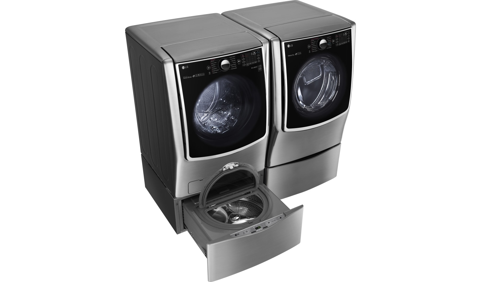 LG 7.1 Total Capacity LG TWINWash™ Bundle with LG Pedestal and Gas Dryer, WM9000HVA_WD200CV_DLGX9001V_WDP5V