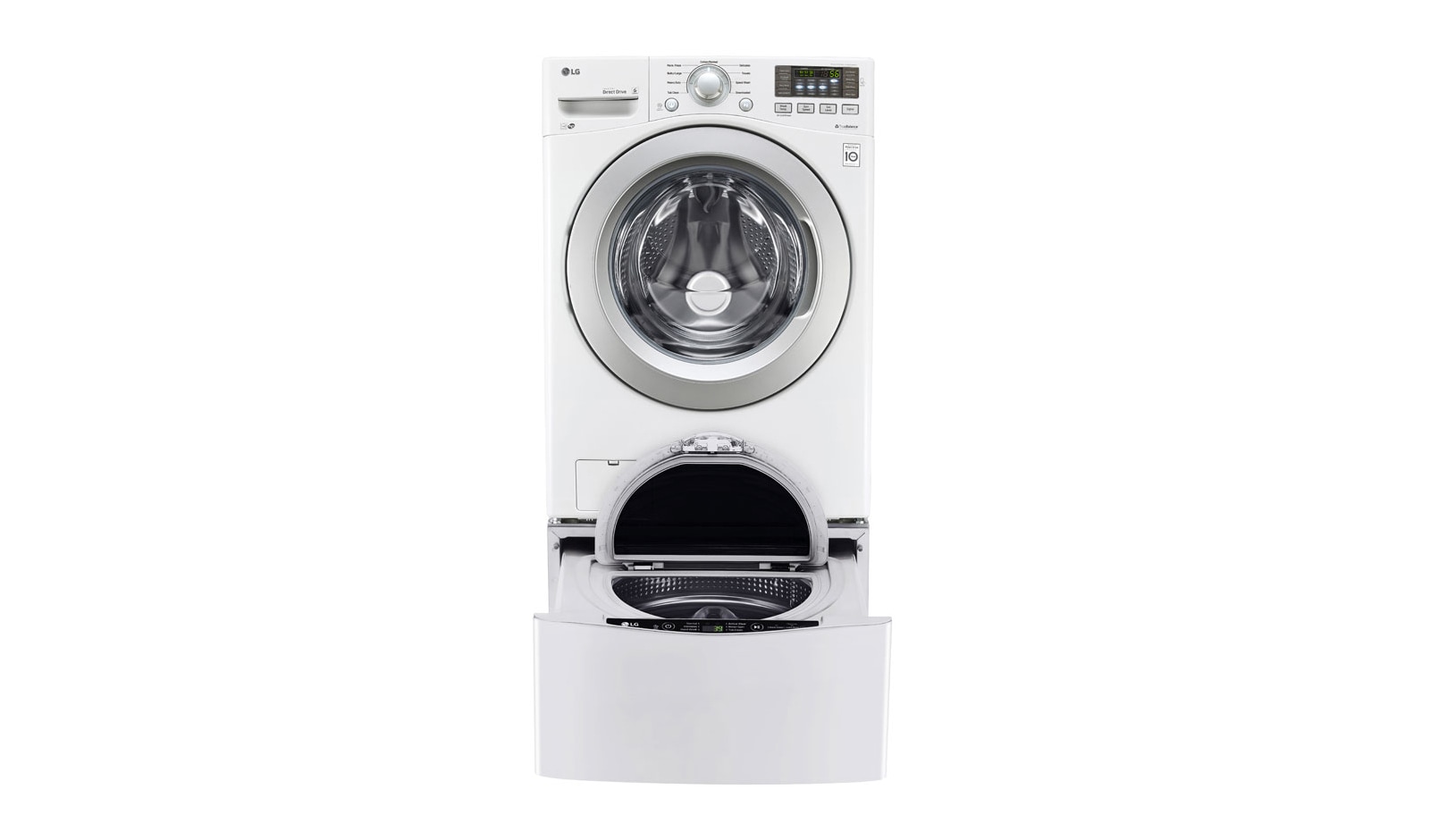Front view of 6.3 Total Capacity LG TWINWash™ Bundle with LG SideKick™ and Electric Dryer WM3270CW_WD100CW