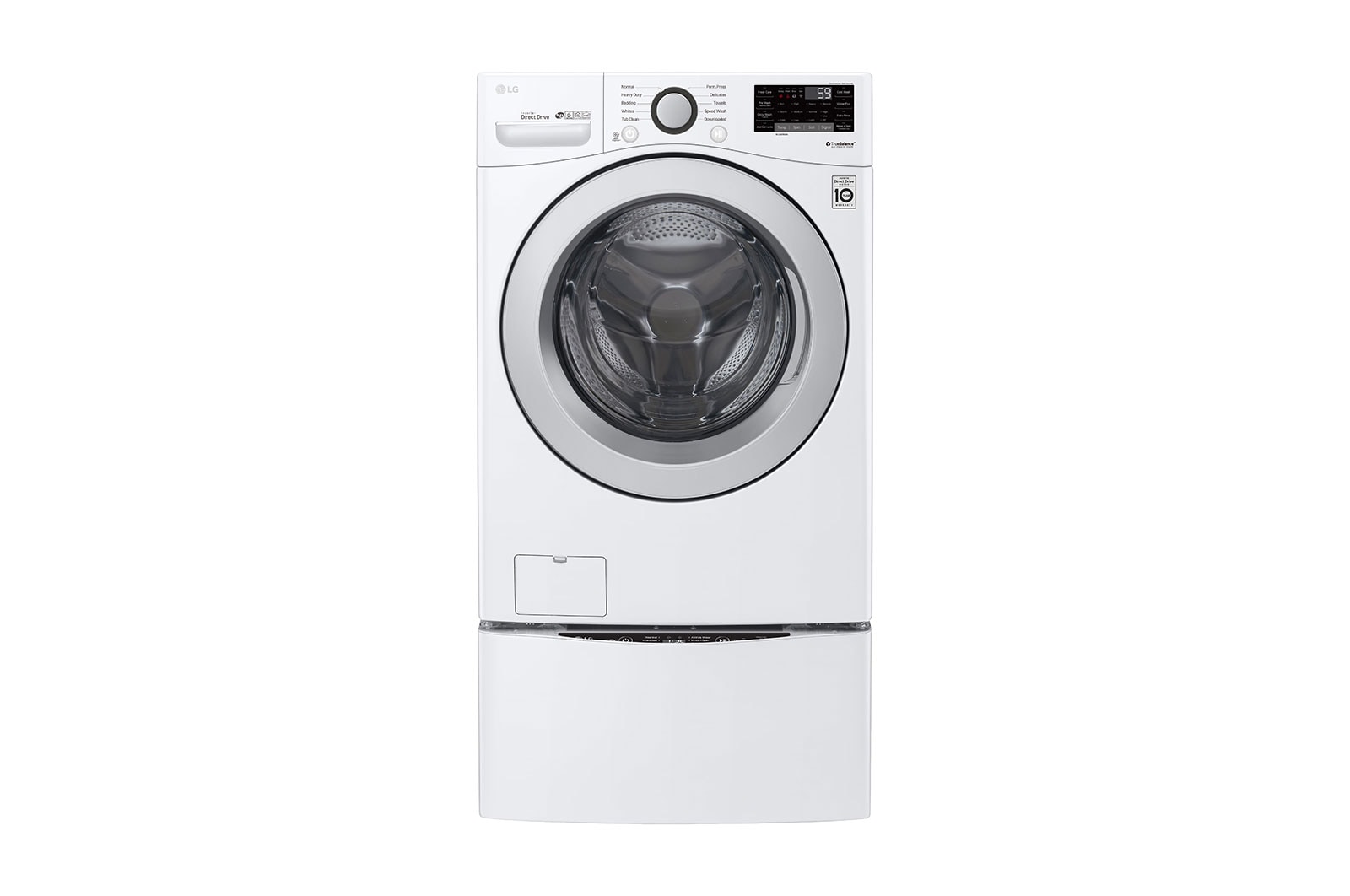 Front view of 6.3 Total Capacity LG TWINWash™ Bundle with LG Pedestal and Electric Dryer WM3500CW_WD100CW