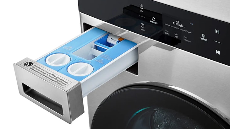It shows an inlet that can automatically spray the right amount of detergent and fabric softener