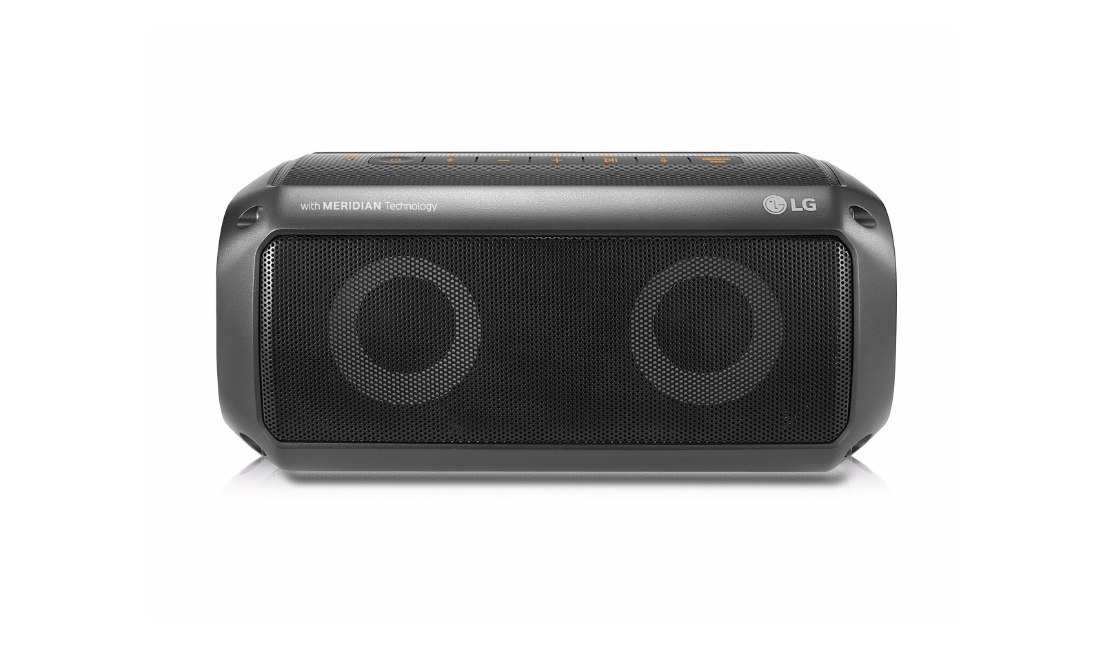 Front view of LG XBOOM Go PK3 IPX-7 Waterproof Portable Bluetooth Speaker with Meridian Technology PK3