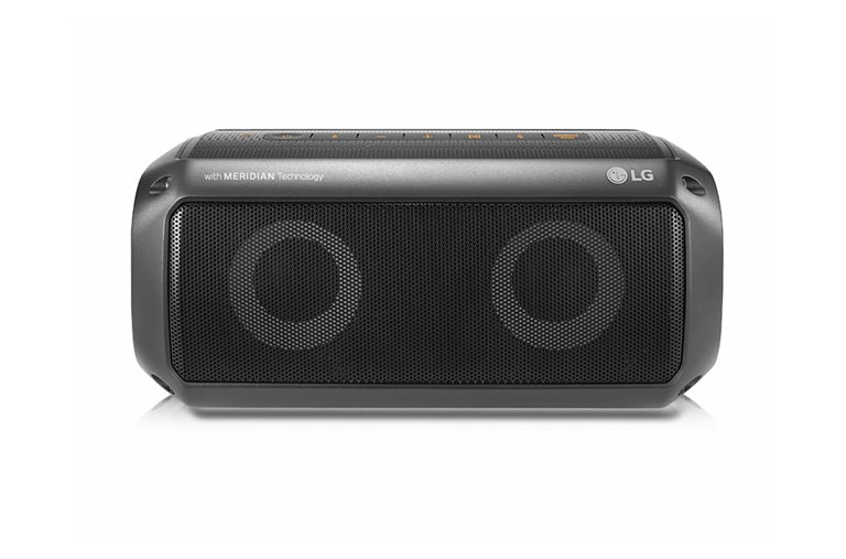Front view of LG XBOOM Go PK3 IPX-7 Waterproof Portable Bluetooth Speaker with Meridian Technology PK3