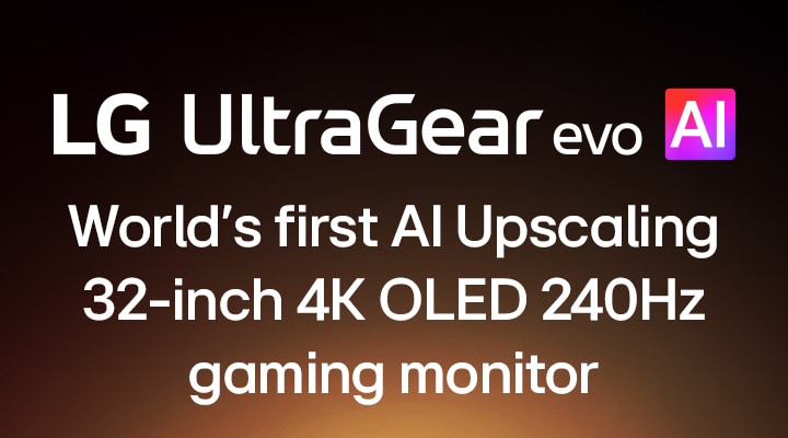 UltraGear™ evo AI logo in a futuristic, neon-lit room.