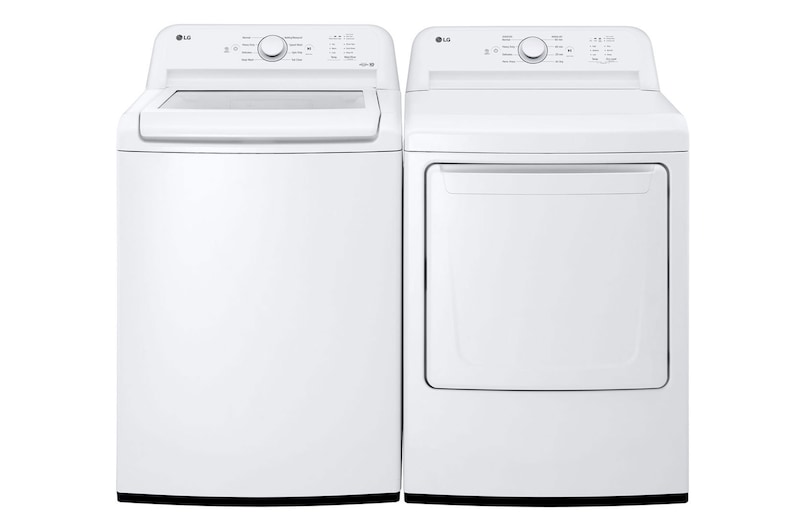 Front view of 4.8 cu.ft. Top Load Washer with Agitator abd 7.3 cu.ft. Front Load Dryer Pair WTD6105