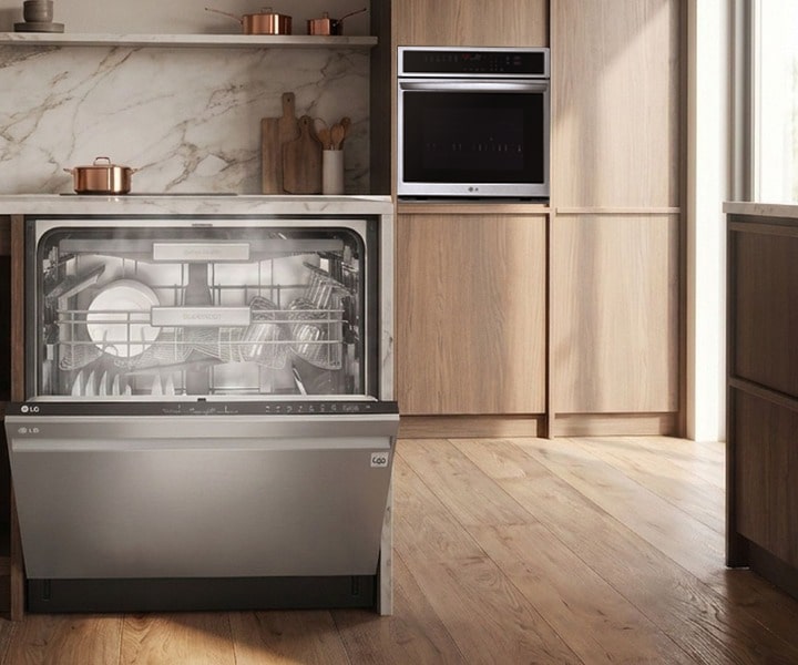 LG dishwasher with a fully illuminated interior for enhanced visibility and easy loading