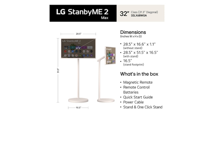 LG StanbyME 2 Max LX6 Movable Screen with a 32-inch screen shows a ferris wheel image, where the larger display enhances scale and visual clarity for a deeper immersion.