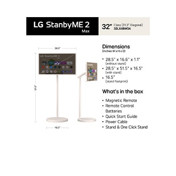 LG StanbyME 2 Max LX6 Movable Screen with a 32-inch screen shows a ferris wheel image, where the larger display enhances scale and visual clarity for a deeper immersion.