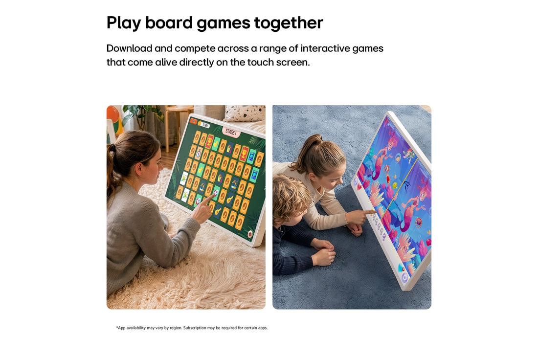 LG StanbyME 2 Max LX6 Movable Screen with Various OTT Services displays streaming app interfaces like Netflix and YouTube on and around the screen, representing access to diverse contents including dramas, movies, and music.