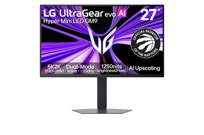 Front view of 27-inch UltraGear evo GM9, Hyper Mini LED 5K Gaming Monitor 27GM950B-B