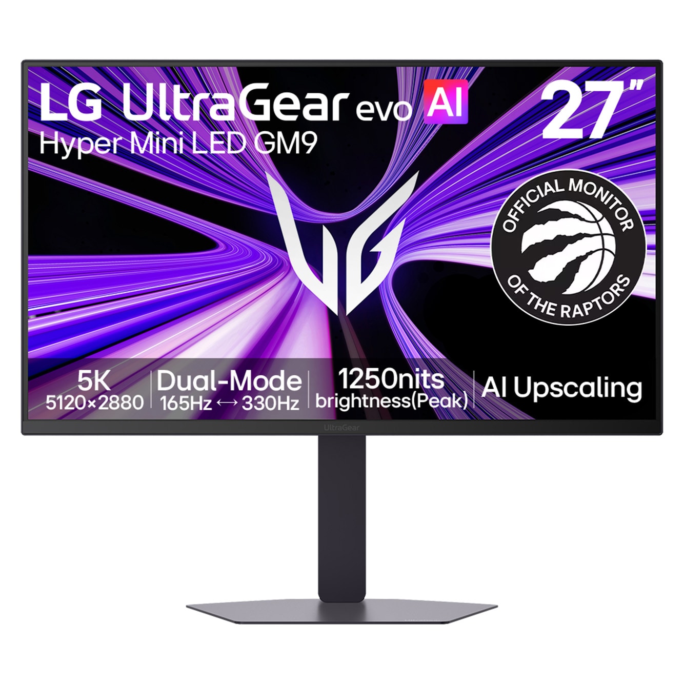 Front view of 27-inch UltraGear evo GM9, Hyper Mini LED 5K Gaming Monitor 27GM950B-B