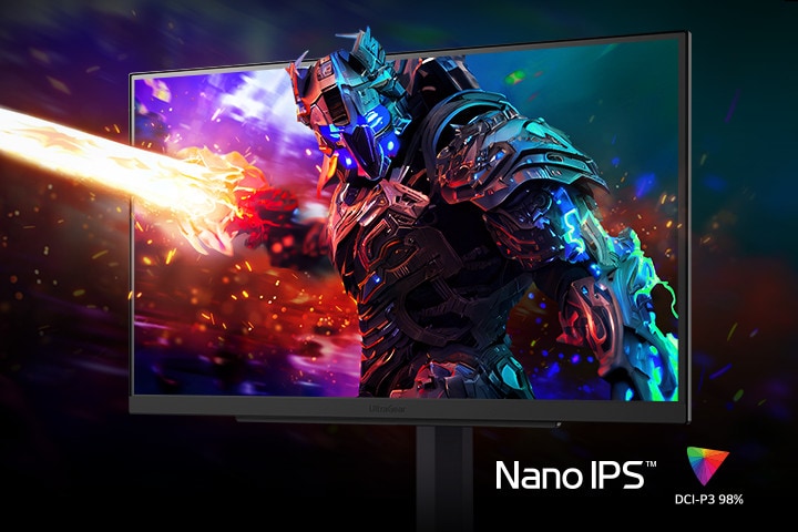 An image of a robot on a monitor with three-dimensional, dynamic colors.