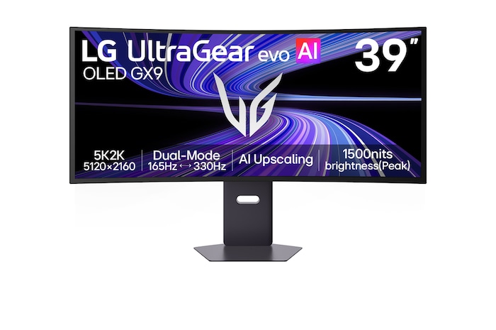 Vue de face du moniteur de jeu UltraGear evo GX9 de 39 pouces, premier moniteur de jeu 5K2K 330 Hz au monde (39GX950B)