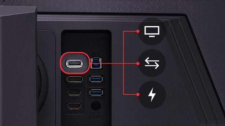 There are various ports on the back side of the monitor, including USB Type-C port.