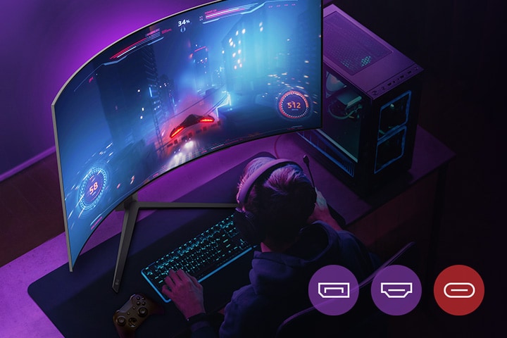 45” UltraGear™ OLED curved gaming monitor | 800R, DisplayHDR True Black 400, 240Hz, 0.03ms (GtG), USB Type-C™, DepthSound - 45GS96QB-B | LG CA 45” UltraGear™ OLED curved gaming monitor | 800R, DisplayHDR True Black 400, 240Hz, 0.03ms (GtG), USB Type-C™, DepthSound - 45GS96QB-B | LG CA