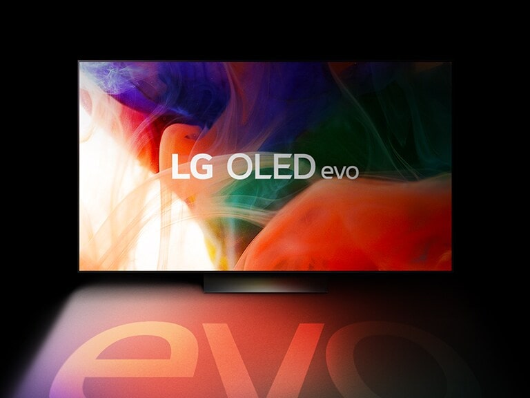A colourful abstract image is shown on an LG OLED evo TV.