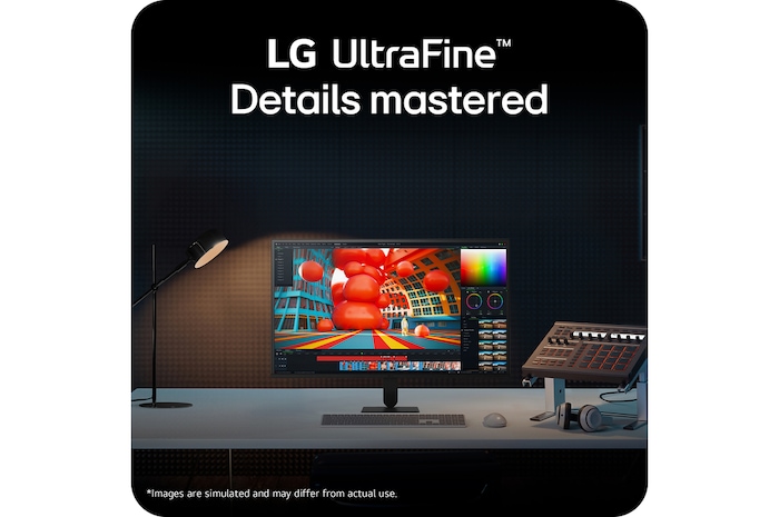 LG UltraFine monitor on a desk setup highlighting detailed visuals and workspace integration