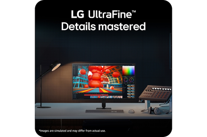 LG UltraFine monitor on a desk setup highlighting detailed visuals and workspace integration