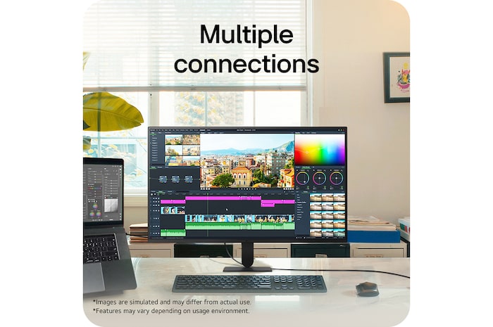 LG UltraFine monitor connected to multiple devices for a versatile workstation setup
