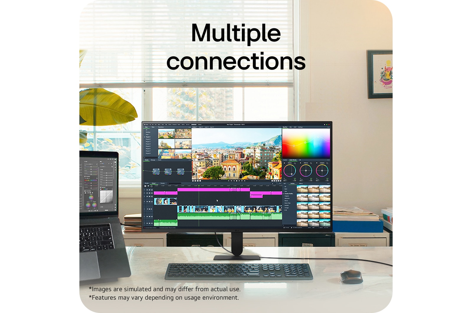 LG UltraFine monitor connected to multiple devices for a versatile workstation setup
