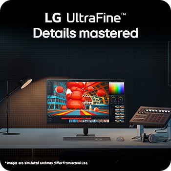 LG UltraFine monitor on a desk setup highlighting detailed visuals and workspace integration