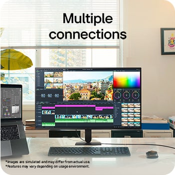 LG UltraFine monitor connected to multiple devices for a versatile workstation setup