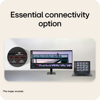 LG UltraWide Curved monitor connected to laptop with DisplayPort and HDMI ports highlighted.