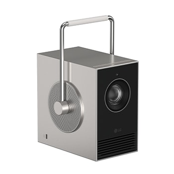 left front angled view with handle and lens