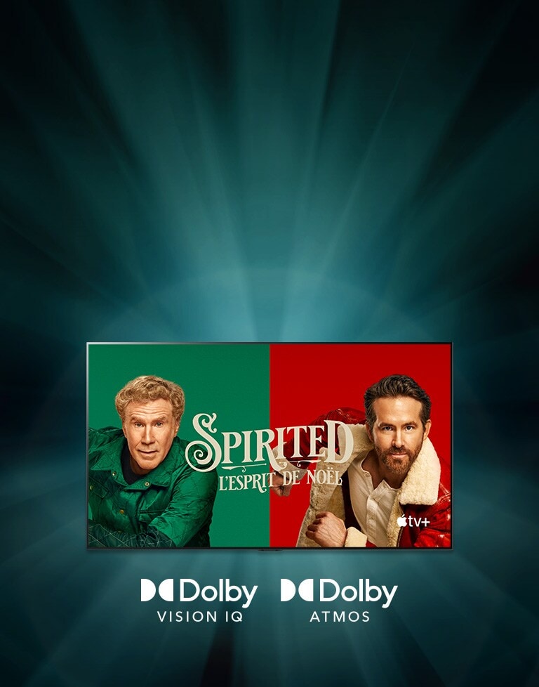 Image of LG smart TV's web OS and the hand is holding LG Magic remote to access Apple TV+