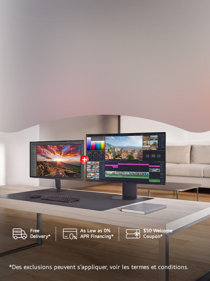 Double your view: Two screens. One upgrade. Buy a select monitor and get a free monitor gift.
