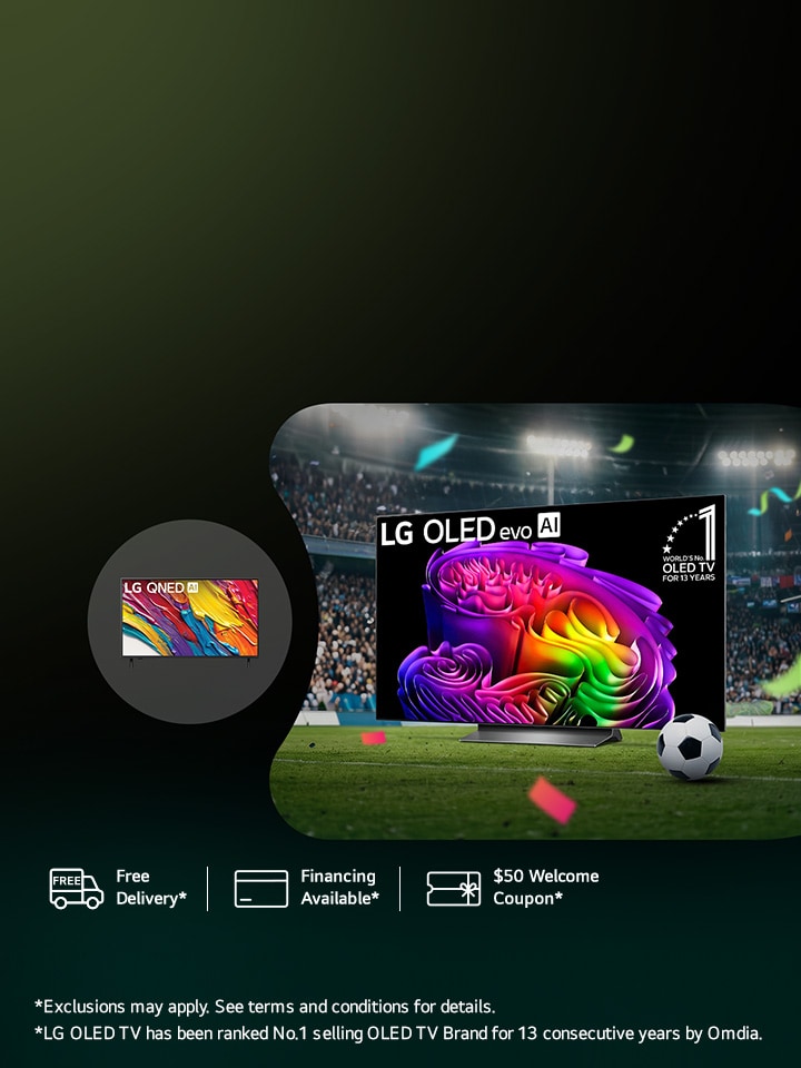Two Screens. All the Action. Get a free 43″ TV with select TVs