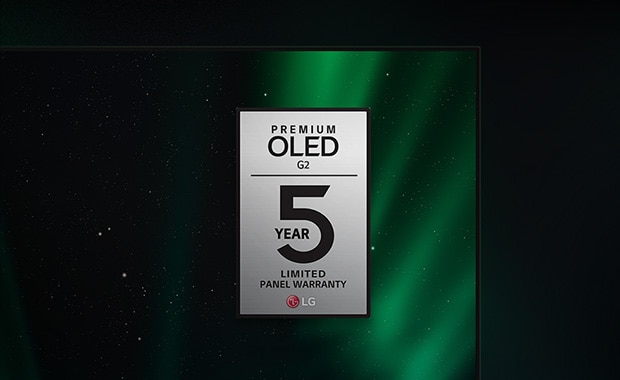The Z2 and G2 warranty logos appear on the LG OLED television screen