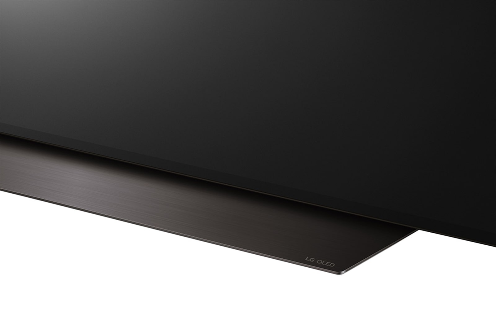 Image en gros plan d'un téléviseur OLED de LG, OLED B4, depuis la base, montrant un socle à 2 pôles