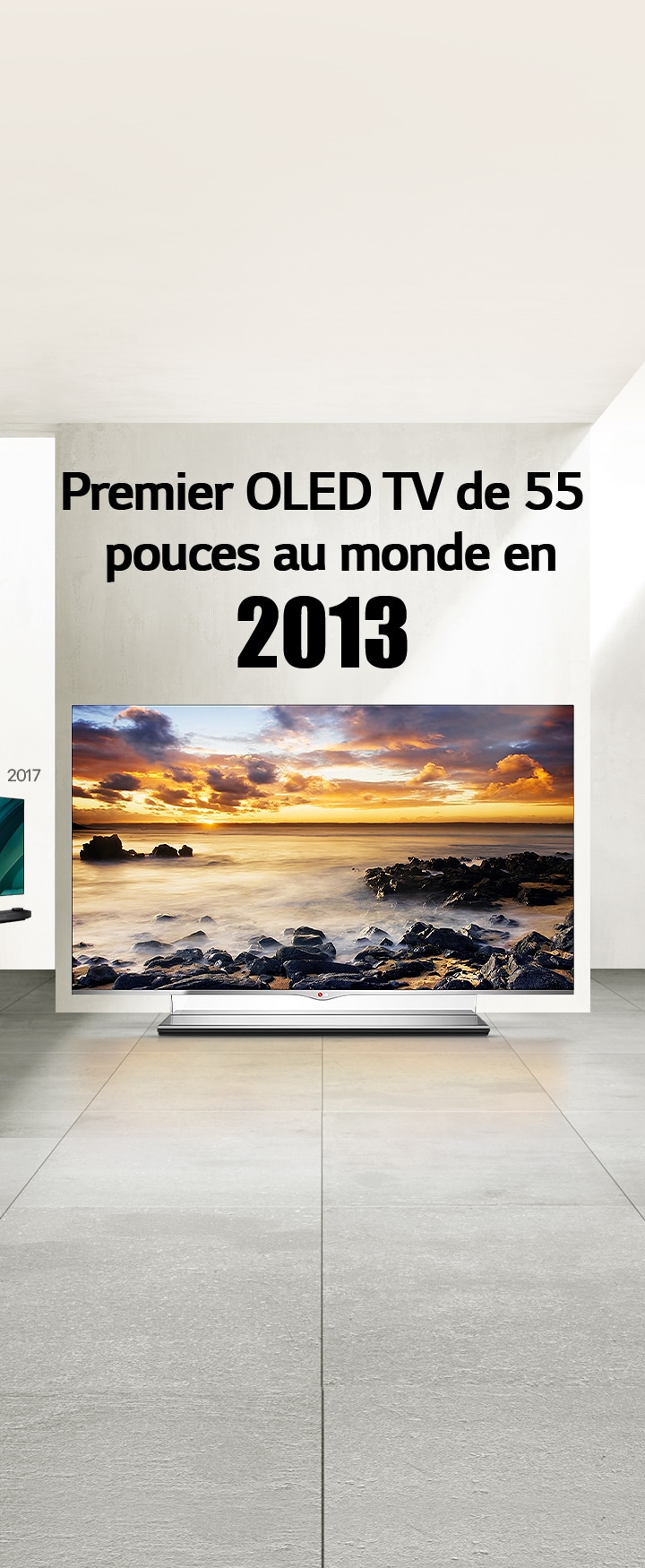LG TV. Le titre indique : « Premier OLED TV de 55 pouces au monde en 2013 ».