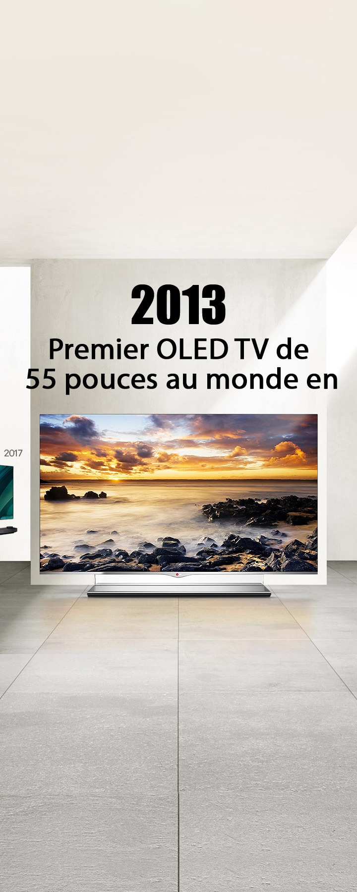 LG TV. Le titre indique : « Premier OLED TV de 55 pouces au monde en 2013 ».