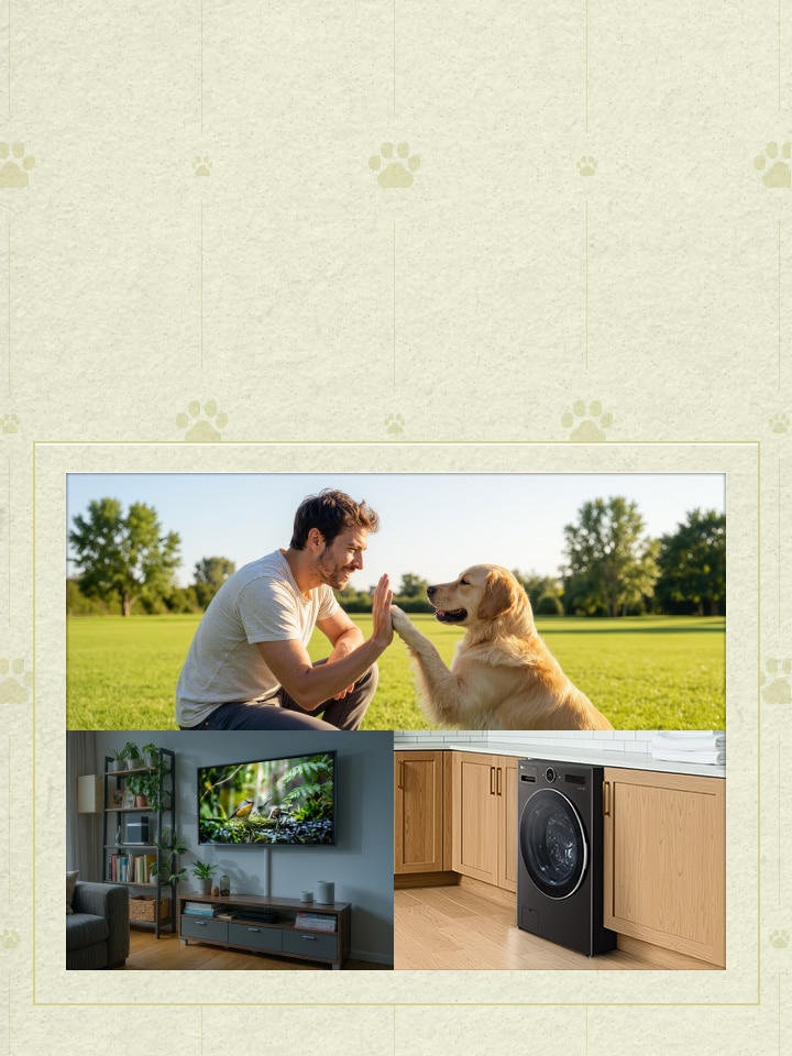 A lifestyle key visual showing everyday home routines with LG appliances