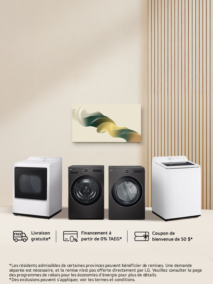 100 $ de rabais sur certains ensembles lessive. Livraison gratuite 2+ et admissibilité aux remises ENERGY STAR🅫.
