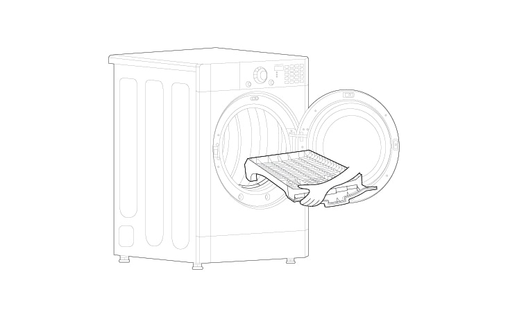 Ouvrez la porte Tenez la trousse de superposition pour sécheuse avec les deux mains
