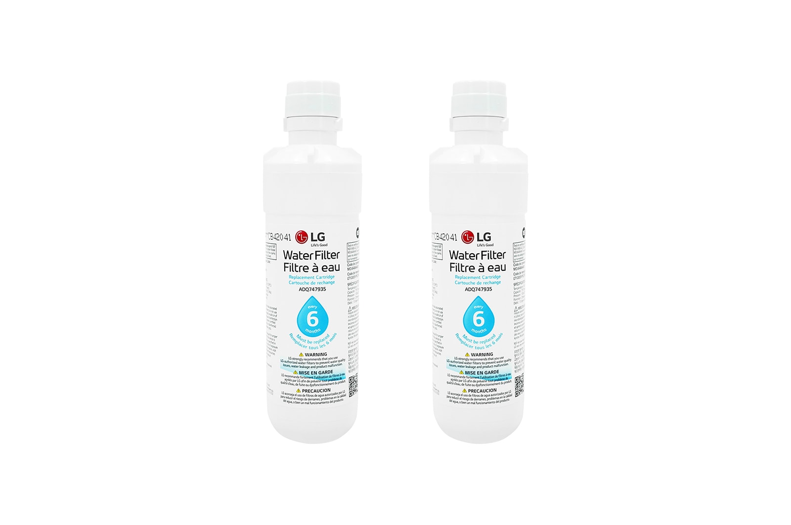 Vue avant de Filtre à eau pour réfrigérateur LT1000P2 (6 mois, emballage de 2) ADQ74793513