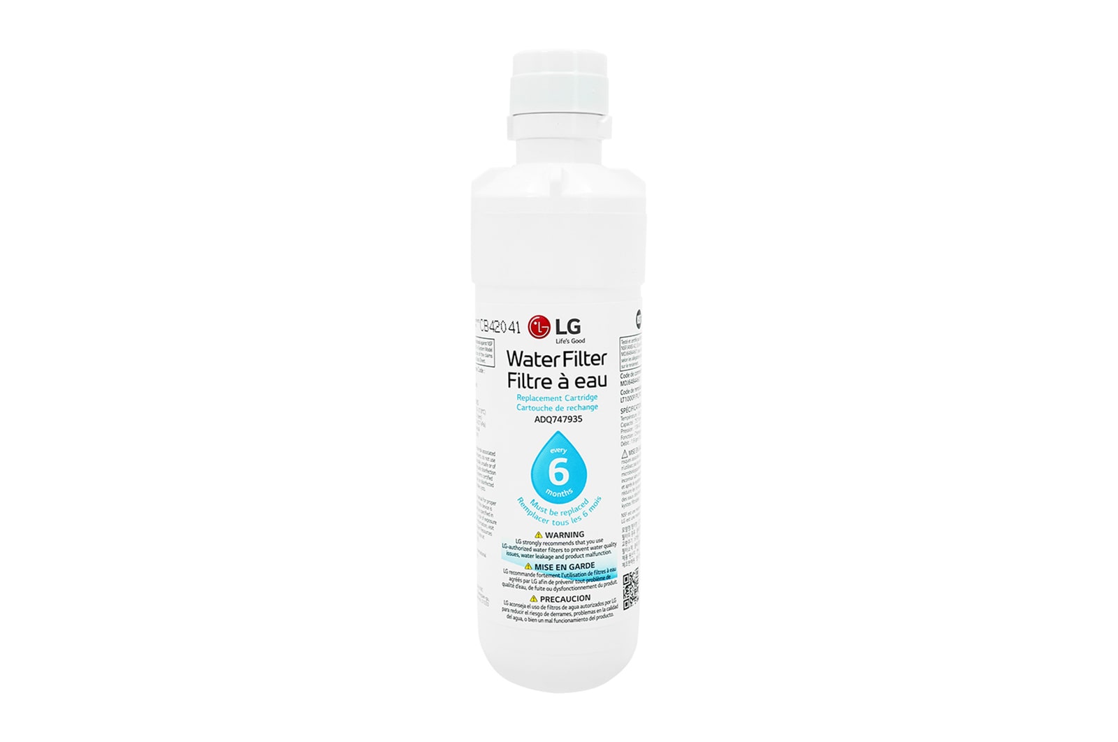 Vue avant de Filtre à eau LG LT1000P Réfrigérateur AGF80300704