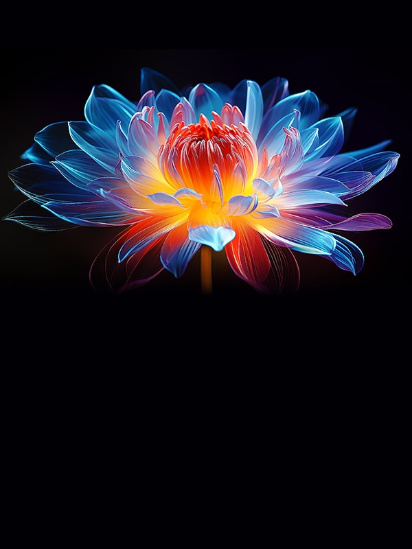 Écran LG TV affichant fleur lumineuse sur fond sombre, illustrant contrôle de lumière Mini LED et contraste.