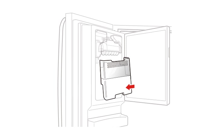 Insérez délicatement le bac à glaçons interne, en inclinant légèrement le haut pour qu’il s’ajuste sous le distributeur
