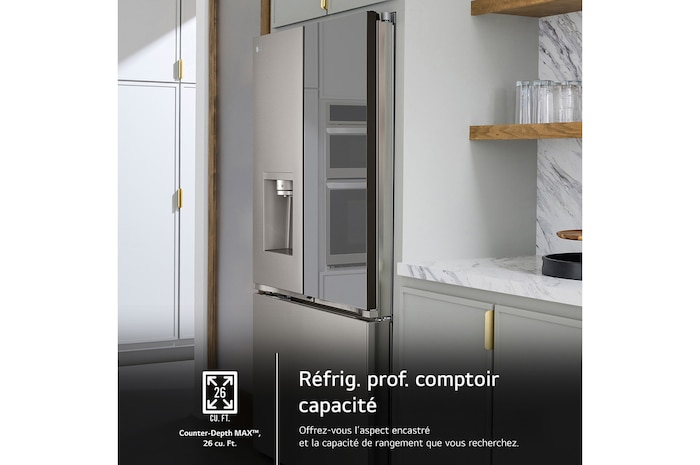Le design Counter-Depth MAX™ du réfrigérateur LG LRYKC2606S, offrant une apparence encastrée avec une grande capacité de 26 pi³.