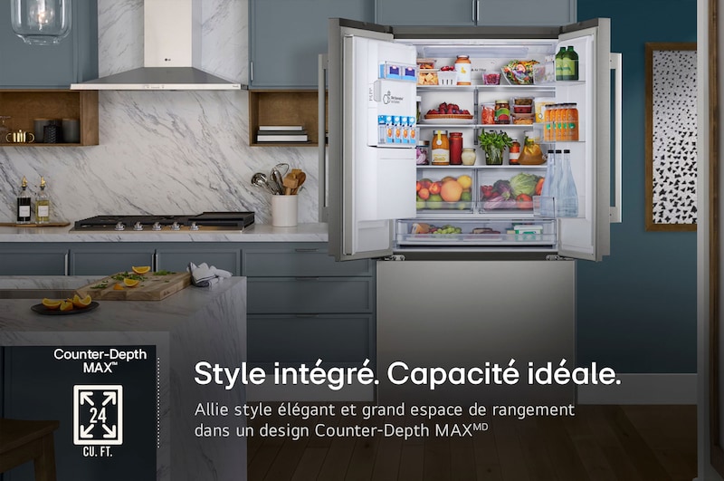 L'intérieur du réfrigérateur LG LF24Z6530S, montrant son design Counter-Depth MAX™ offrant une apparence encastrée avec une capacité de 24 pi³.