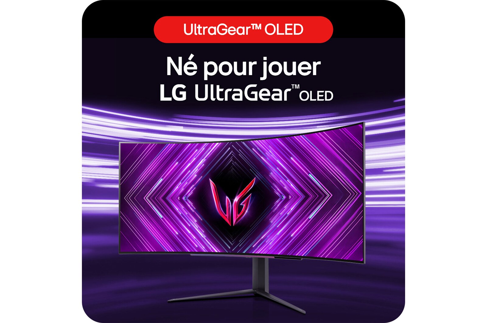 Moniteur Gaming LG UltraGear 45GS96QB affichant l'écran UltraGear™ OLED, spécialement conçu pour des expériences de jeu immersives.