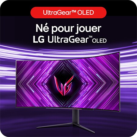 Moniteur Gaming LG UltraGear 45GS96QB affichant l'écran UltraGear™ OLED, spécialement conçu pour des expériences de jeu immersives.