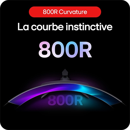 Moniteur Gaming LG UltraGear 45GS96QB présentant sa courbure 800R immersive, qui englobe intuitivement le champ de vision périphérique du joueur.